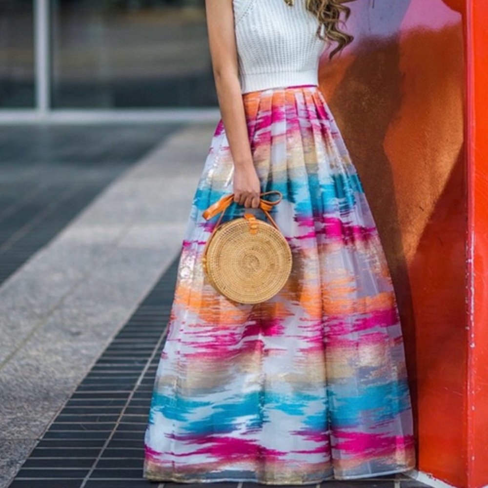 Belle Badgley Mishka Nayeli Rainbow Maxi Skirt 12
